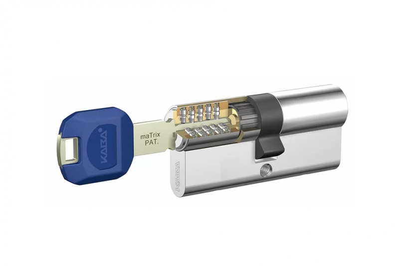 Цилиндр KABA maTrix 80 (40+40), 3 ключа Large Key с голубой пластиковой клипсой, НИКЕЛЬ